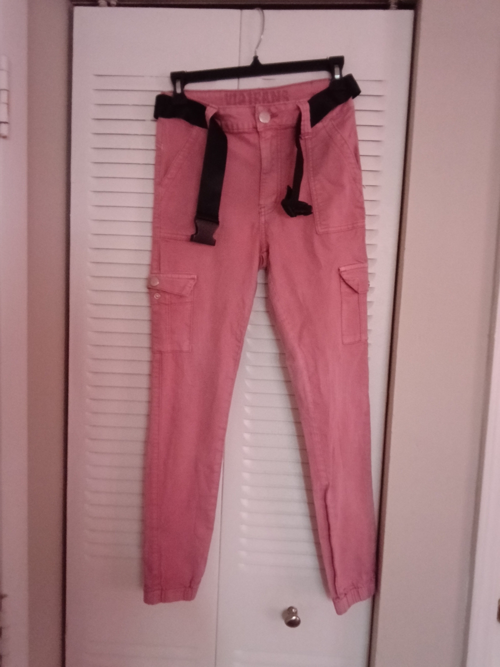 VIP Pink Cropped Cargo Pants with Black Belt